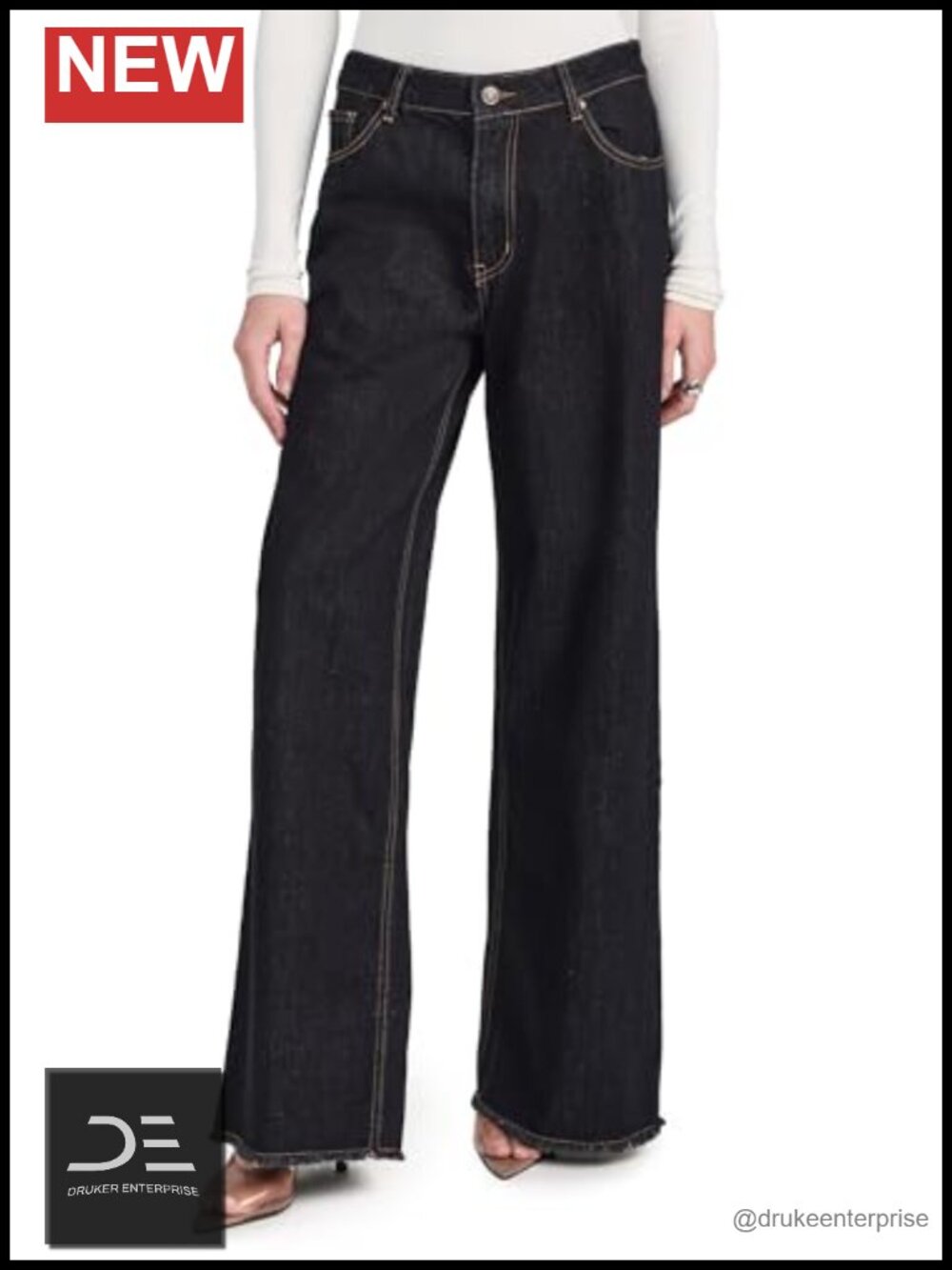 Wide Leg Low Rise Jeans 5-Pocket Distressed Cuff